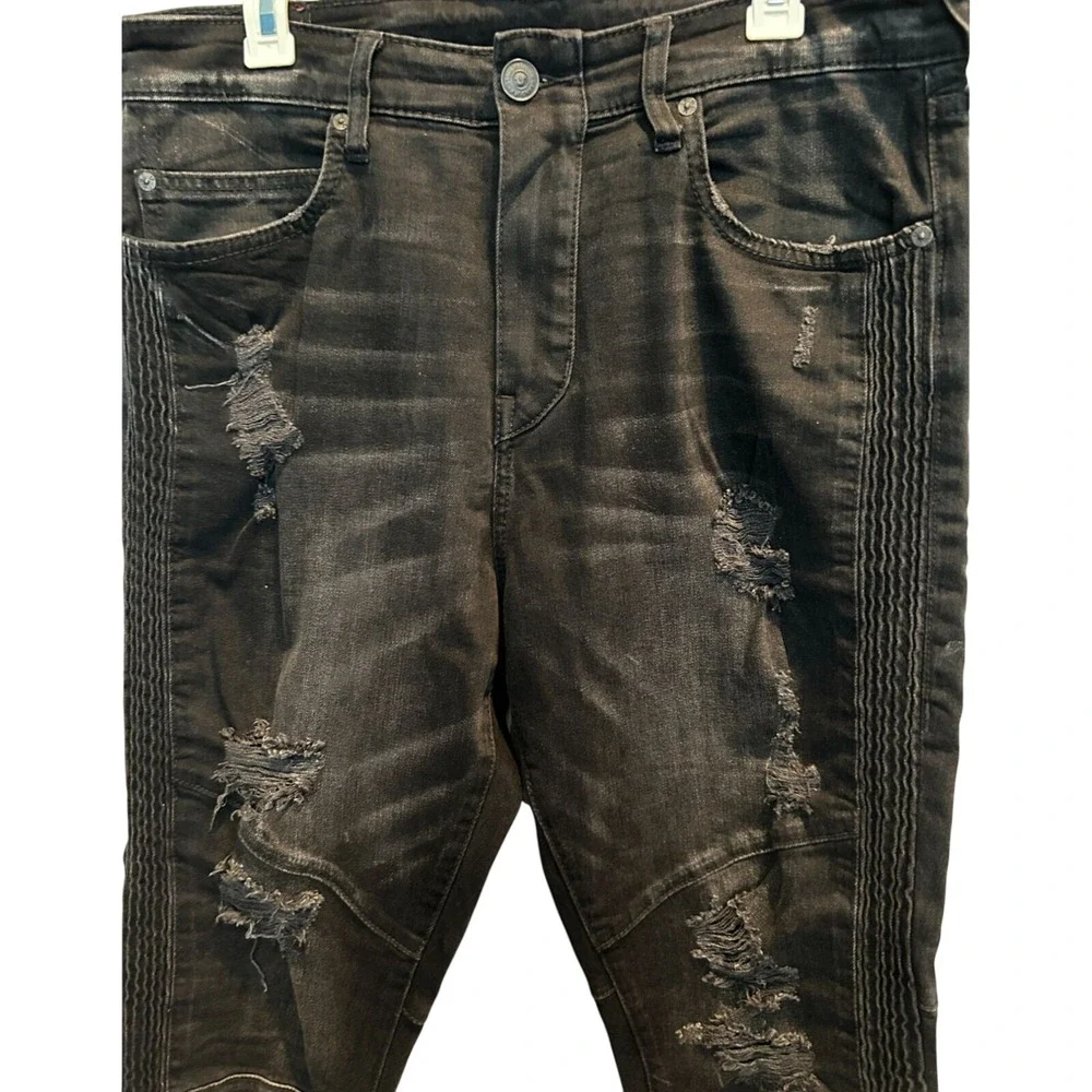 True‎ Religion Mick Slouchy Skinny 34 Men's Black Distressed Moto Jeans